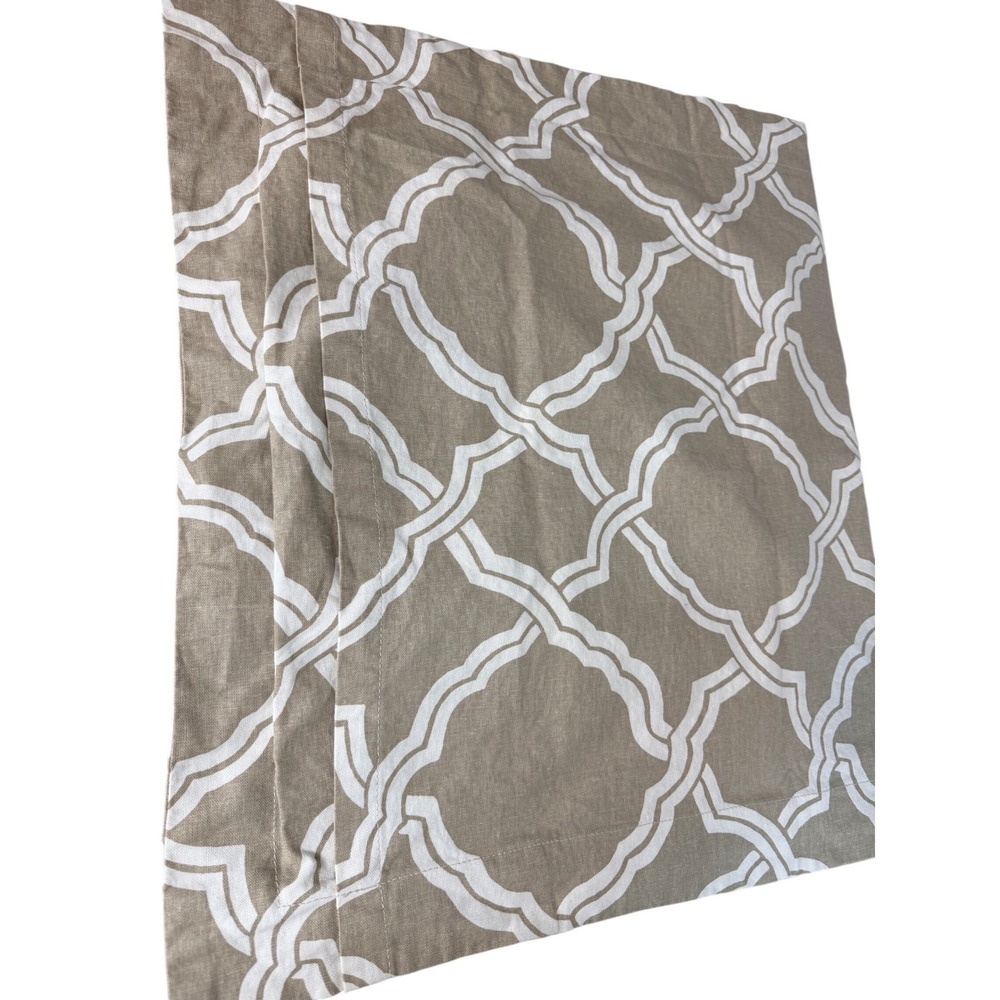 Pottery Barn Kendra Trellis Pillow Shams Standard Tan White Linen Cotton Set 2pc - Picture 6 of 7